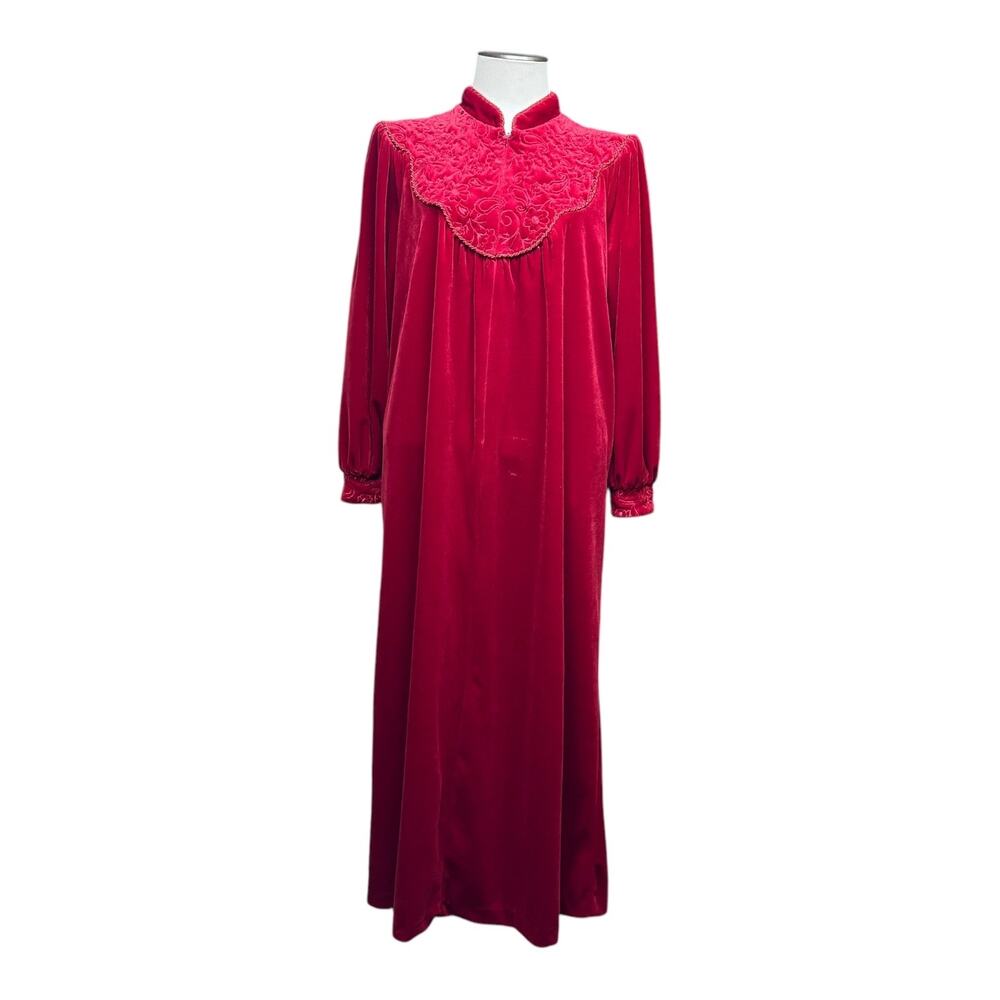 Vintage Jasmine Rose Half Zip Velour Robe House Coat Dress Red Medium